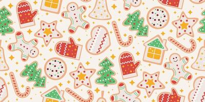 Seamless pattern with Christmas stars and glazed gingerbread vector