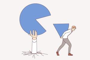 Successful business man taking market share from competitors by taking piece of chart vector