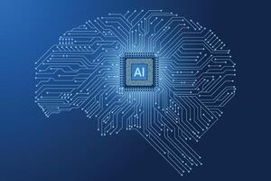 AI micro chip on brain illustration. Digital brain with AI chip and circuit. Machine learning technology concept. Digital brain illustration. illustration vector
