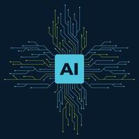 Artificial intelligence technology CPU chipset with printed circuit board. Machine learning. Futuristic concept. illustration vector