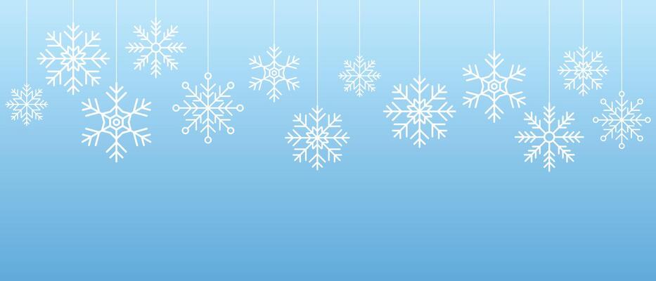 Snowflake seamless border. Simple hanging snowflake. Hanging snowflake decorations. Winter holidays theme. illustration