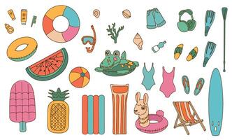 Summer outline icon Set. Beach accessories vectors icons for web. Tropical vacation.