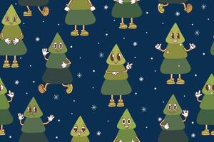 Seamless kawaii-style Christmas tree pattern. vector