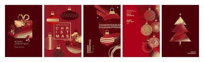 Set of Christmas and New Year Cards. Modern illustration concepts for graphic and web design, social media banner, marketing material. vector