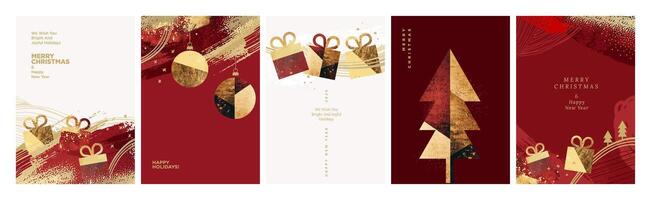 Christmas and New Year Cards Collection. Modern abstract illustrations for greeting card, party invitation card, website banner, social media banner, marketing material. vector