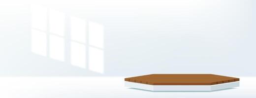 3d wooden pedestal background with shadow overlay for product display presentation vector