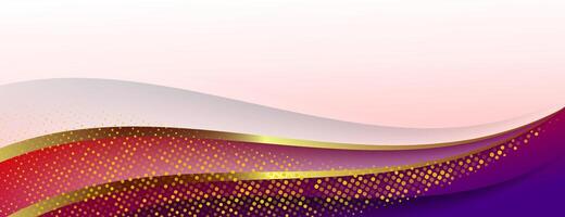 red and purple gradient wave luxury abstract background with golden lines and glitter vector