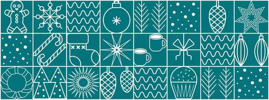 Merry Christmas Happy New Year greeting banner with gold line geometric icons. Luxury xmas design, poster template, background. vector