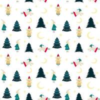 Seamless pattern with christmas trees, angels, crescents vector