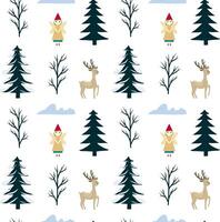 Christmas seamless pattern with trees, deers and angels vector