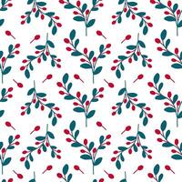 Red berreis and green leaves seamless pattern vector