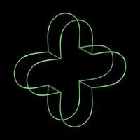 Y2K Rave Psychedelic Futuristic Cross with round Angles in trendy neon green black style vector