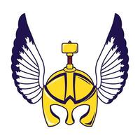 Fantasy golden helmet with wings and decorative hammer on top vector