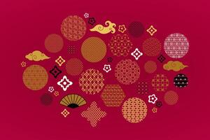 Chinese Set Of Round Hexagonal And Floral Elements vector
