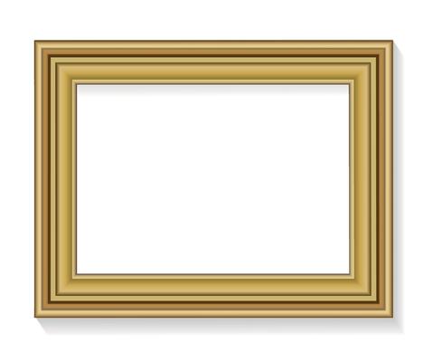 Thick Golden Rectangular Photo Frame with Shadows Isolated on White Background