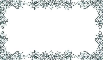 Christmas Frame with Line Holly Leaves and Berries, Hand Drawn Background vector