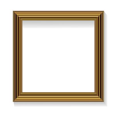 EClassic Thin Square Golden Picture Frame with Shadow Isolated on White Background