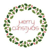Christmas Holly Wreath with Merry Christmas Text, Greeting Cards and Invitations vector