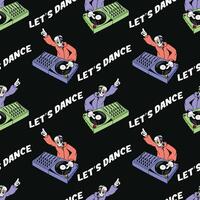 retro skull cartoon DJ seamless pattern vector