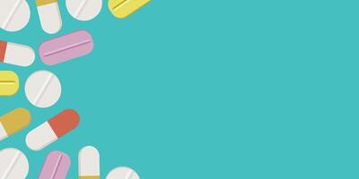 Horizontal medical background with different pills. vector