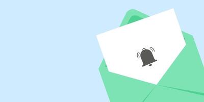 Message notification concept. Email service background with envelope and bell. Horizontal template for web banner, app, social media, poster. vector