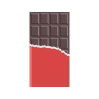 Chocolate bar with red wrapper half opened. Milk chocolate. Cocoa product icon. illustration isolated on white background. vector
