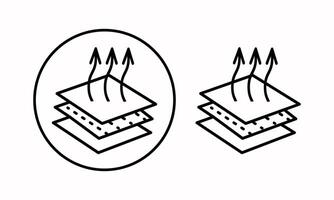 A breathable material icon with up arrows. The three-arrow icon indicates a breathable material or leather. Contour icons. Breathable material. For web design and infographics. vector
