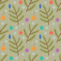 Seamless pattern with toys and fir twigs for greeting cards, wrapping paper. Merry Christmas, Happy New Year. Seamless winter pattern. illustration on a light background. vector