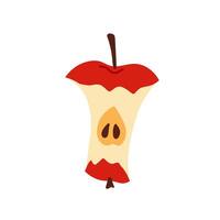 An apple core resting on a white background, showcasing its distinct red and cream color contrast vector