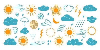 Bright and playful weather symbols featuring sun, clouds, and rain vector