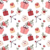 Valentine's Day, seamless pattern with flowers, hearts, letters. For wrapping paper, background. vector
