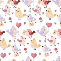 Valentine's Day, seamless pattern with cute love birds. For wrapping paper, background. vector