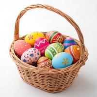 a basket full of vibrant easter eggs photo