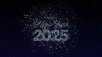 Happy New Year 2025 animation sparkles with festive fireworks against the backdrop of a starry night sky video