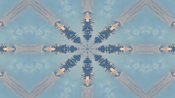 A symmetrical kaleidoscopic pattern of clouds against a blue sky, creating a serene visual effect. video