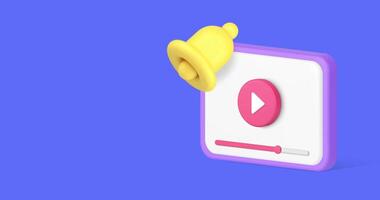 New playing blog vlog subscribe reminder for push notification 3d icon animation. Multimedia virtual content online broadcasting internet videoblog notice social media alert video