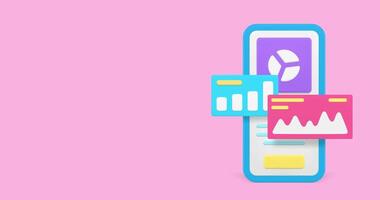 Business analyzing statistic report monitoring smartphone application 3d icon animation. Web dashboard control brainstorming result checking graph diagram chart mobile phone app video