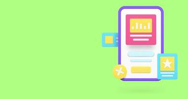 Data analyzing smartphone application business account management 3d icon animation. Financial accounting information statistic report budget planning analysis monitoring dashboard video