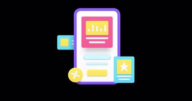 Data analyzing smartphone application business account management 3d icon animation with alpha channel. Financial accounting information statistic report budget planning analysis monitoring dashboard video