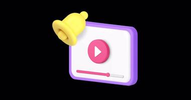 New playing blog vlog subscribe reminder for push notification 3d icon animation with alpha channel. Multimedia virtual content online broadcasting internet videoblog notice social media alert video