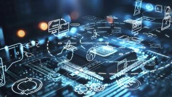 Digital transformation, showing software development and computer network video