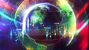Global business and finance showing world map with glowing lines and numbers video