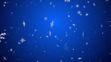 Snowflakes on blue background. 3D animation of falling snow flakes isolated on gradient New Year background. Clean background Merry Christmas. 60 fps, 4k. video