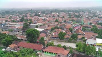 An aerial view of a town with many houses video