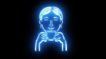 icon for drinking using a cup with a neon effect that lights up blue video