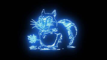 icon of a squirrel eating an apple with a neon effect that lights up blue video