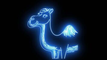 icon of a camel with a neon effect that lights up blue video