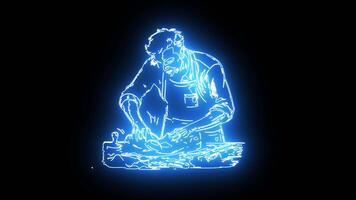 icon of a shoemaker with a neon effect that lights up blue video