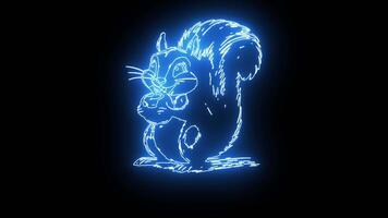 icon of a squirrel eating an apple with a neon effect that lights up blue video