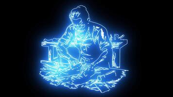 icon of a shoemaker with a neon effect that lights up blue video